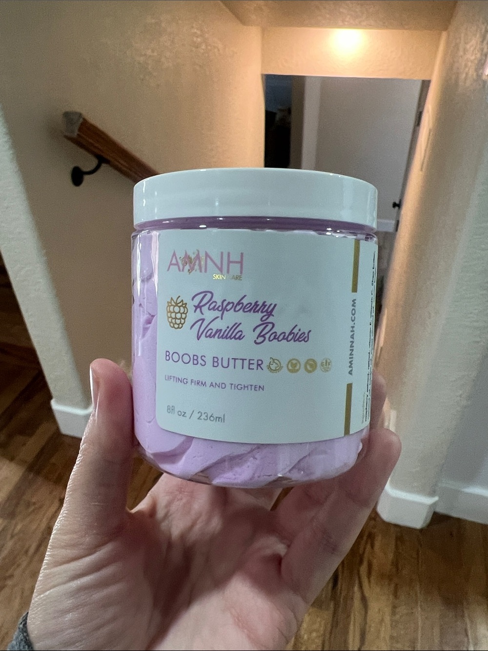 New AMINNAH Skincare “Raspberry Vanilla Boobies” Scented Boob Butter - Firm Lift